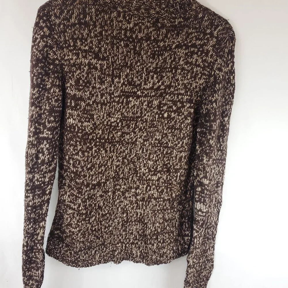 Vintage Harolds Womens Brown Cream Pink Knit Turtleneck Lng Slv Sweater Medium - Picture 9 of 10